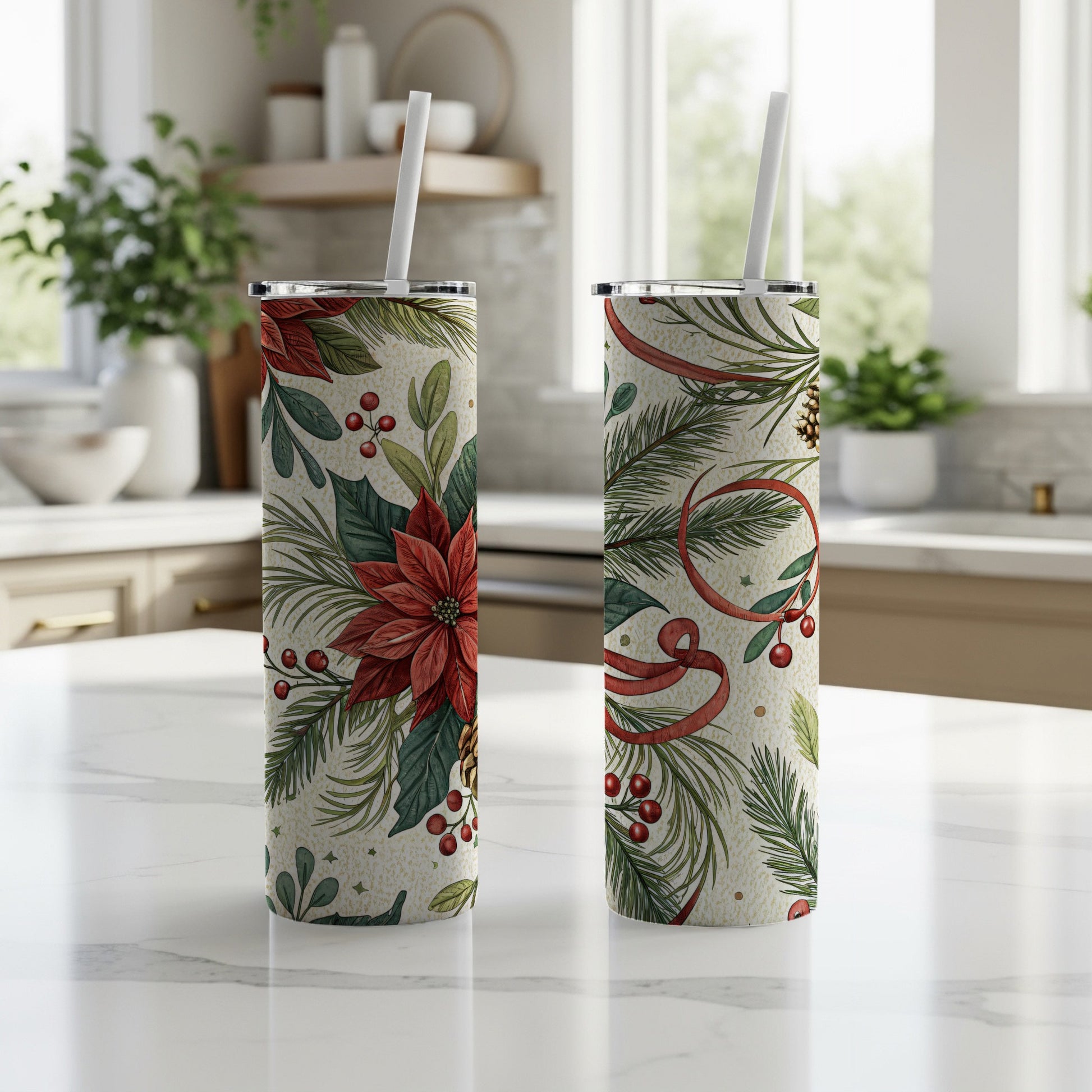Festive Floral Holiday Print Tall Insulated Drink Cup