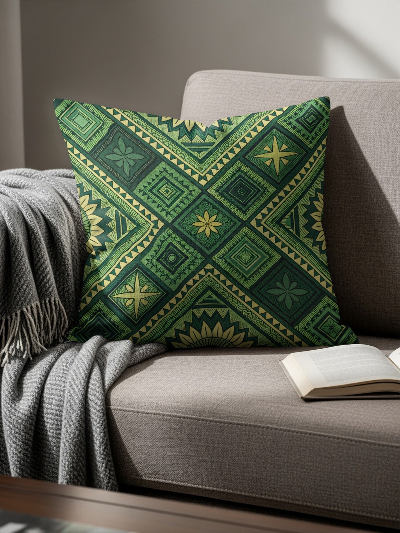 Emerald Green Bohemian Pattern with Floral Diamonds Pillows & Pillow Cases - Walk Greener