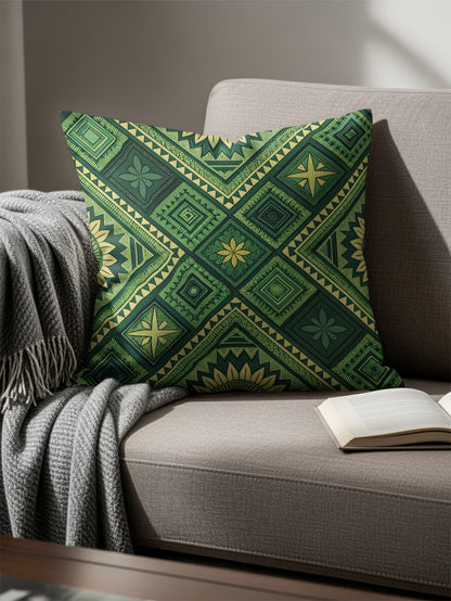 Emerald Green Bohemian Pattern with Floral Diamonds Pillows & Pillow Cases - Walk Greener
