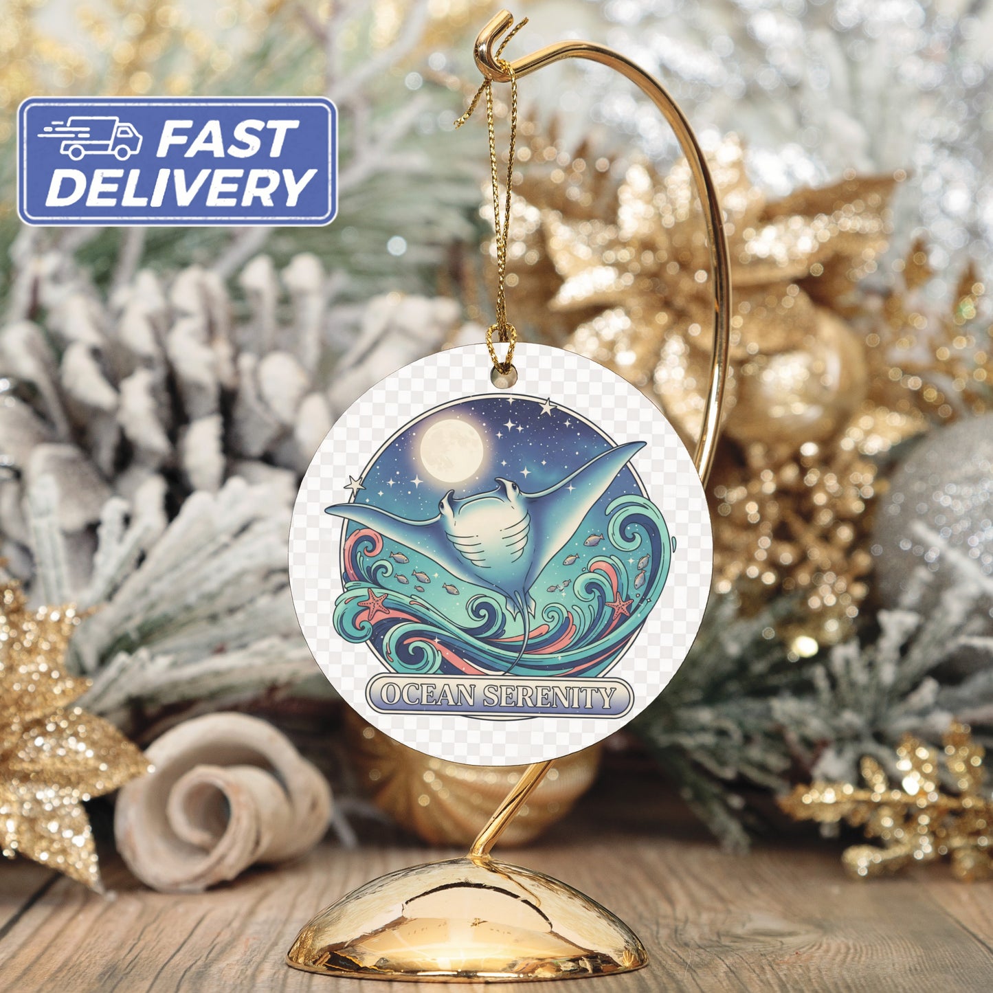 Ocean Serenity Round Ceramic Ornament product