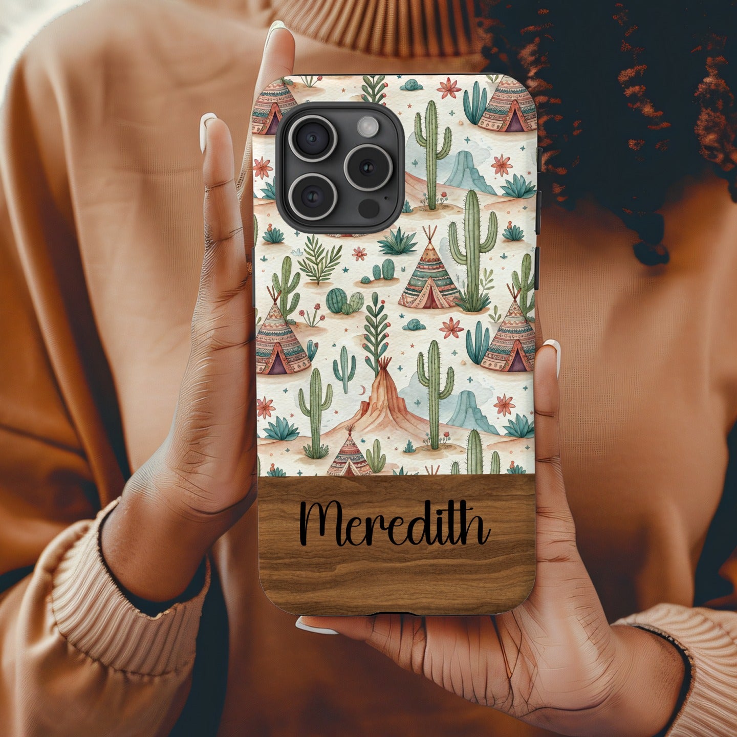 Watercolor Desert Landscape with Tipi Pattern Custom Phone Case - Walk Greener