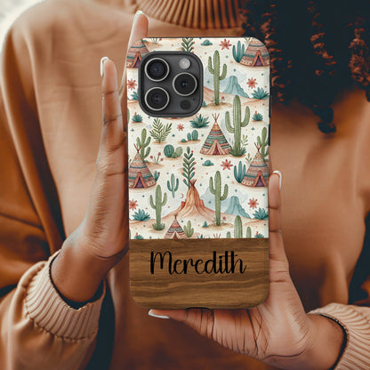 Watercolor Desert Landscape with Tipi Pattern Custom Phone Case - Walk Greener