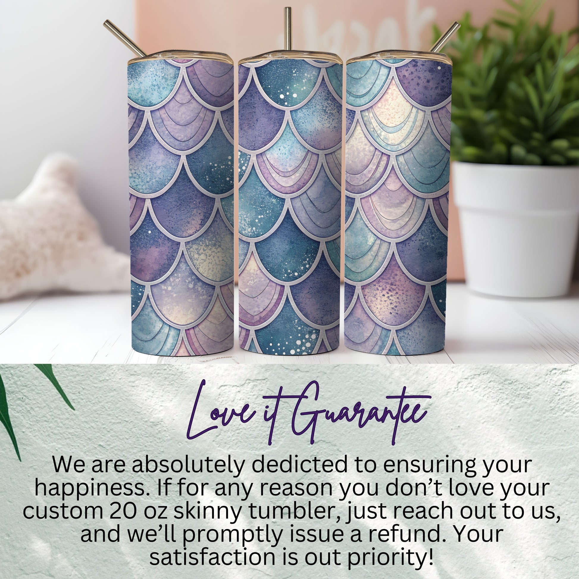 Watercolor Pastel Mermaid Scales Pattern Design Tumbler - Walk Greener