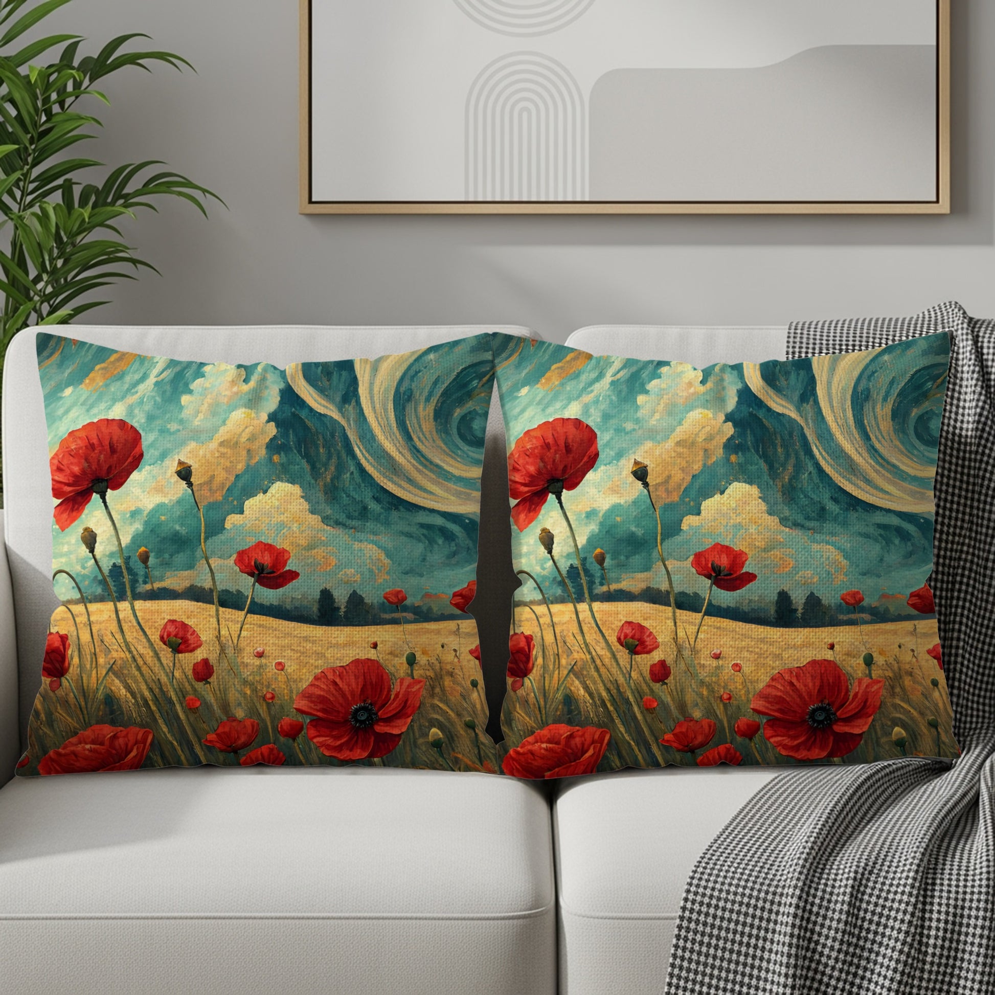 Vibrant Red Poppy Field Decorative Pillow Covers