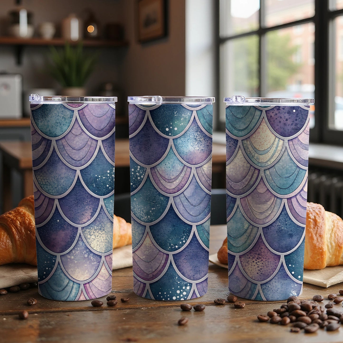 Watercolor Pastel Mermaid Scales Pattern Design Tumbler - Walk Greener