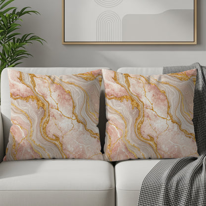 Rose Quartz with Golden Veins Abstract Decorative Floral Throw Pillows - Walk Greener
