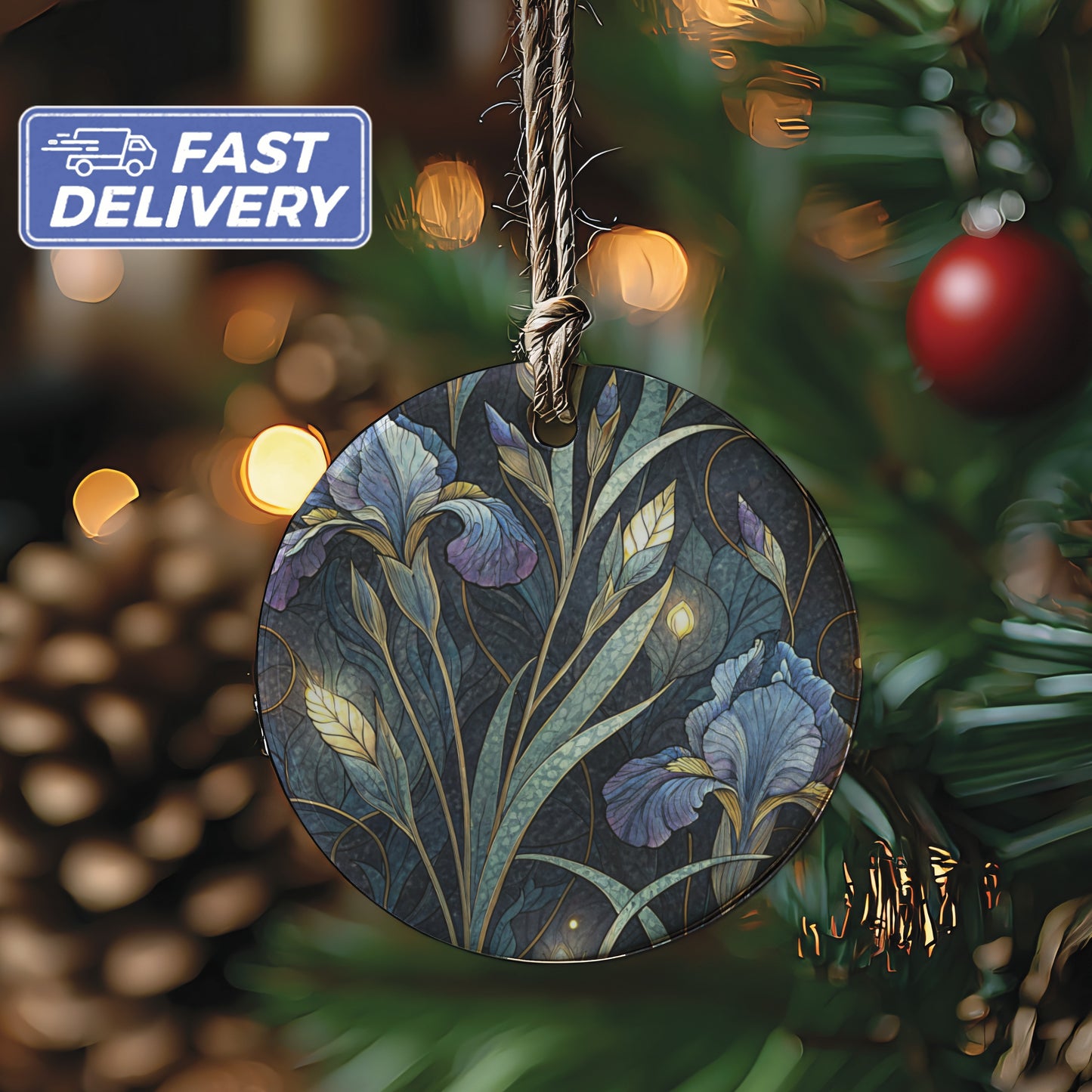Elegant Blue Floral Design Christmas Tree Ornament