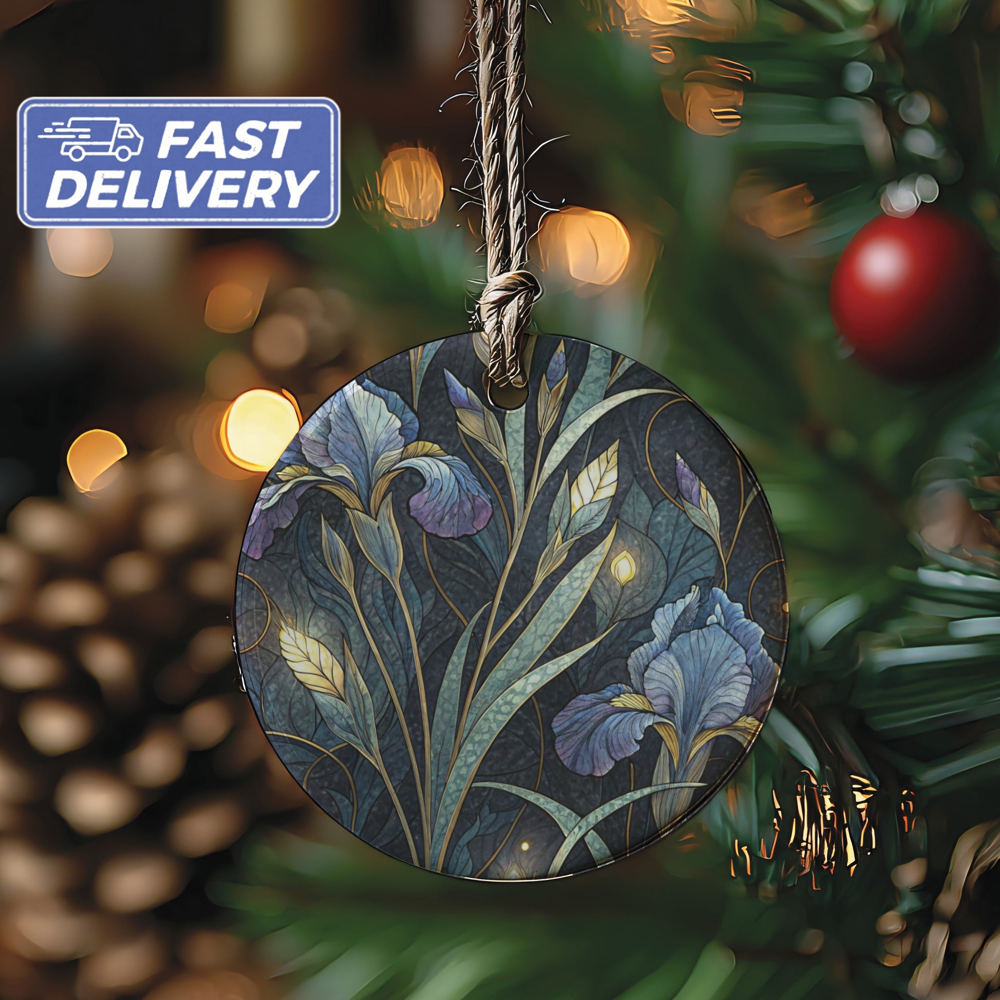 Elegant Blue Floral Design Christmas Tree Ornament