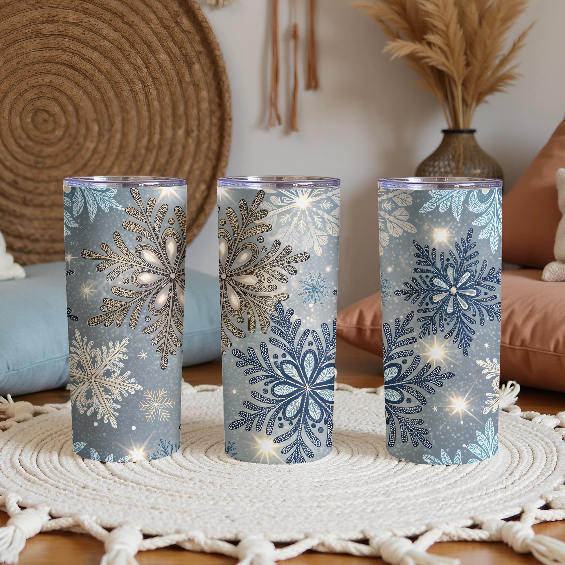 Elegant Winter Snowflake Design Insulated Tumbler Cup