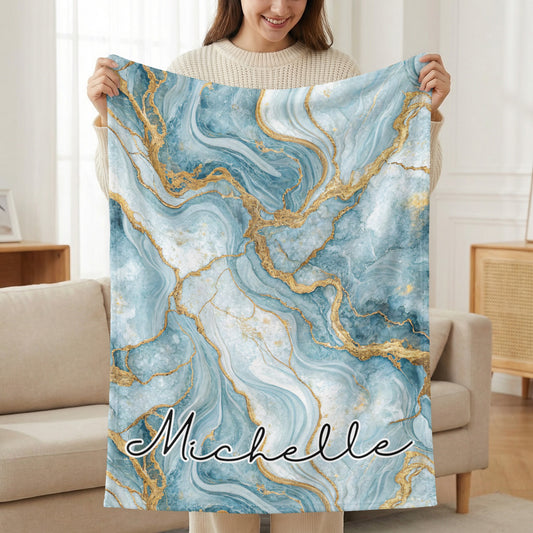 Abstract Blue Gold Custom Name Blanket Personalized - Walk Greener