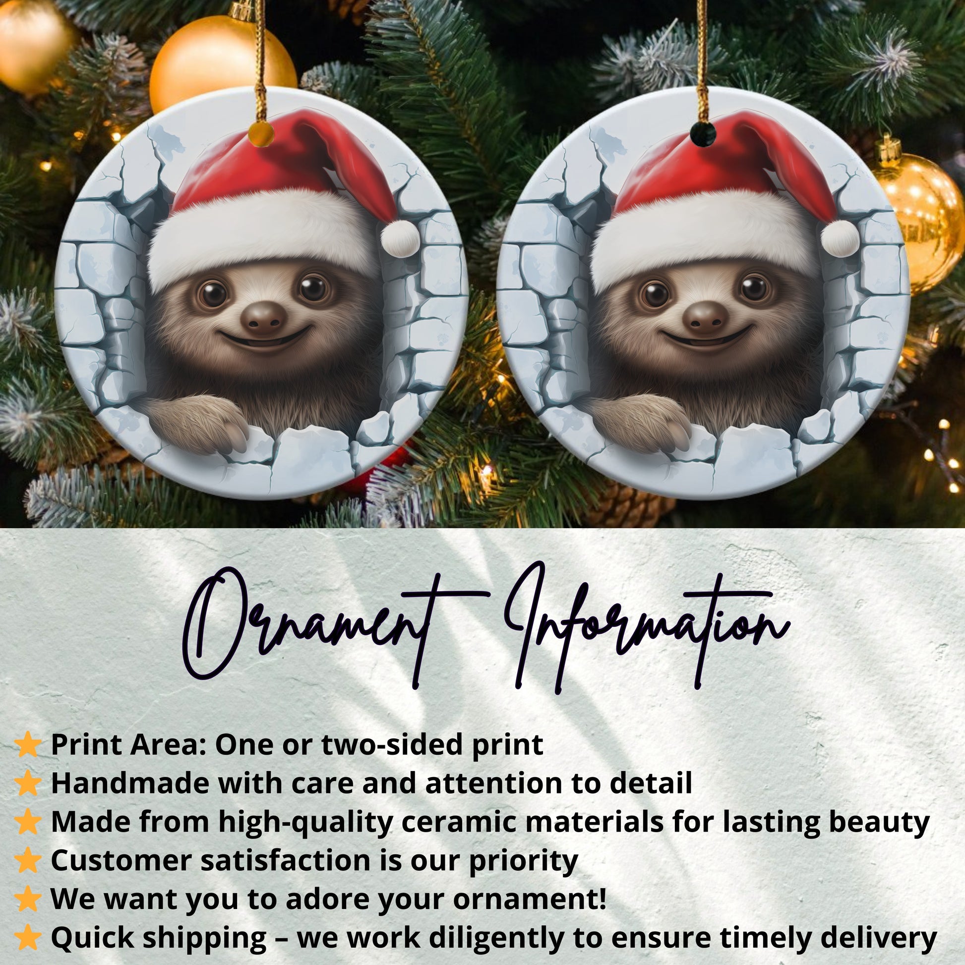 Adorable Sloth Santa Ornaments For Holiday Decor product type