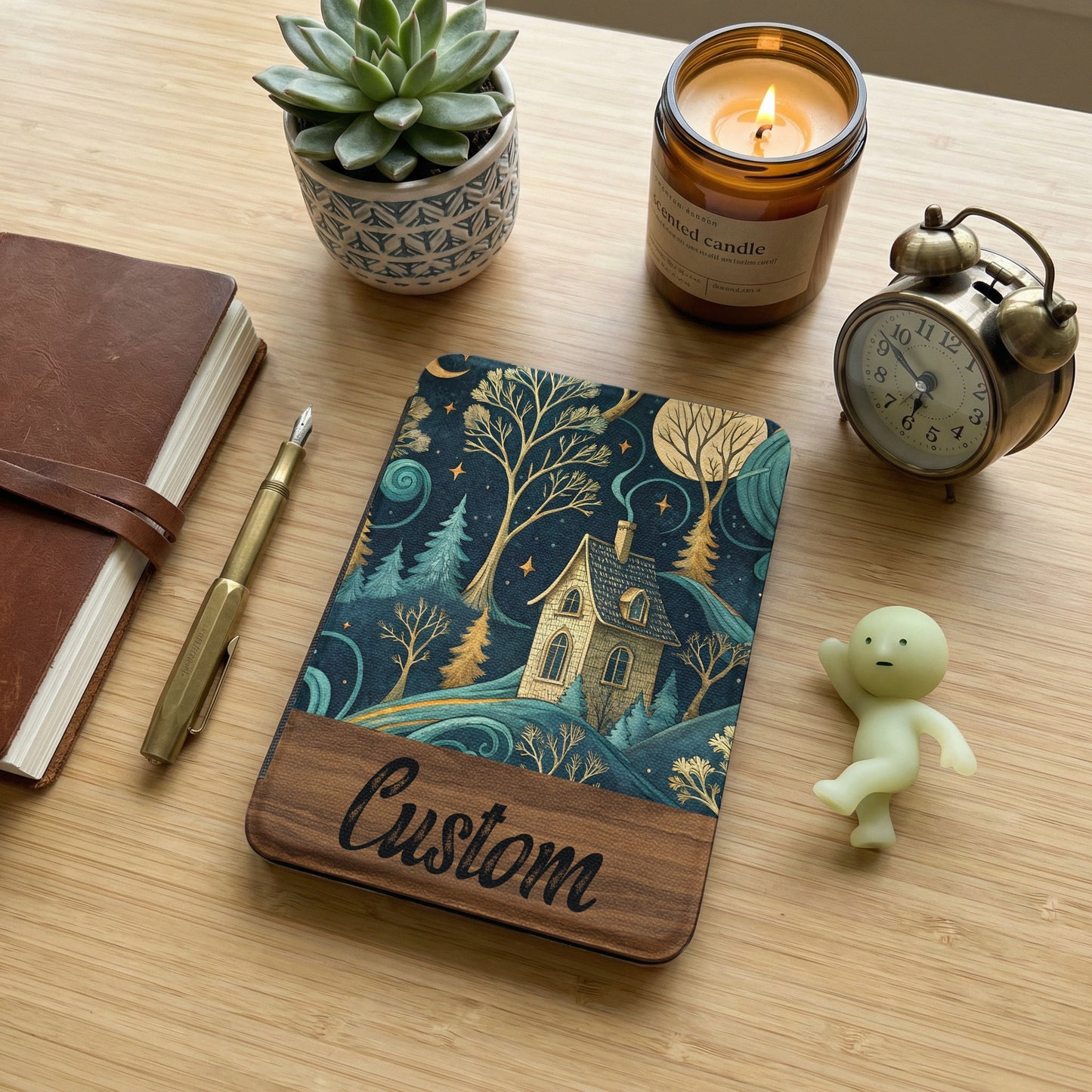 Custom Whimsical Forest House Nighttime Art Notebook