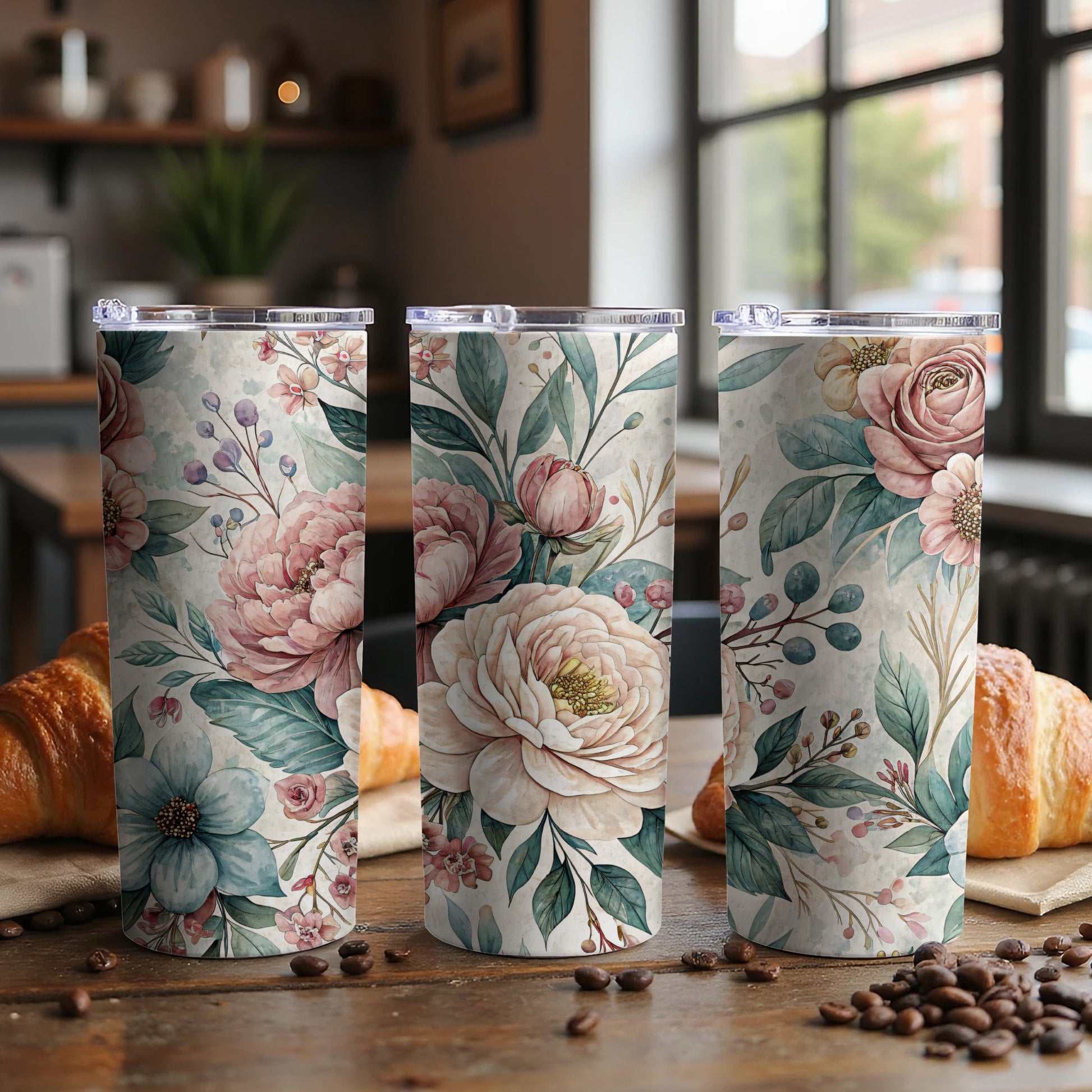 Watercolor Floral Delightful Delicate Design 20 oz Skinny Tumbler - Walk Greener