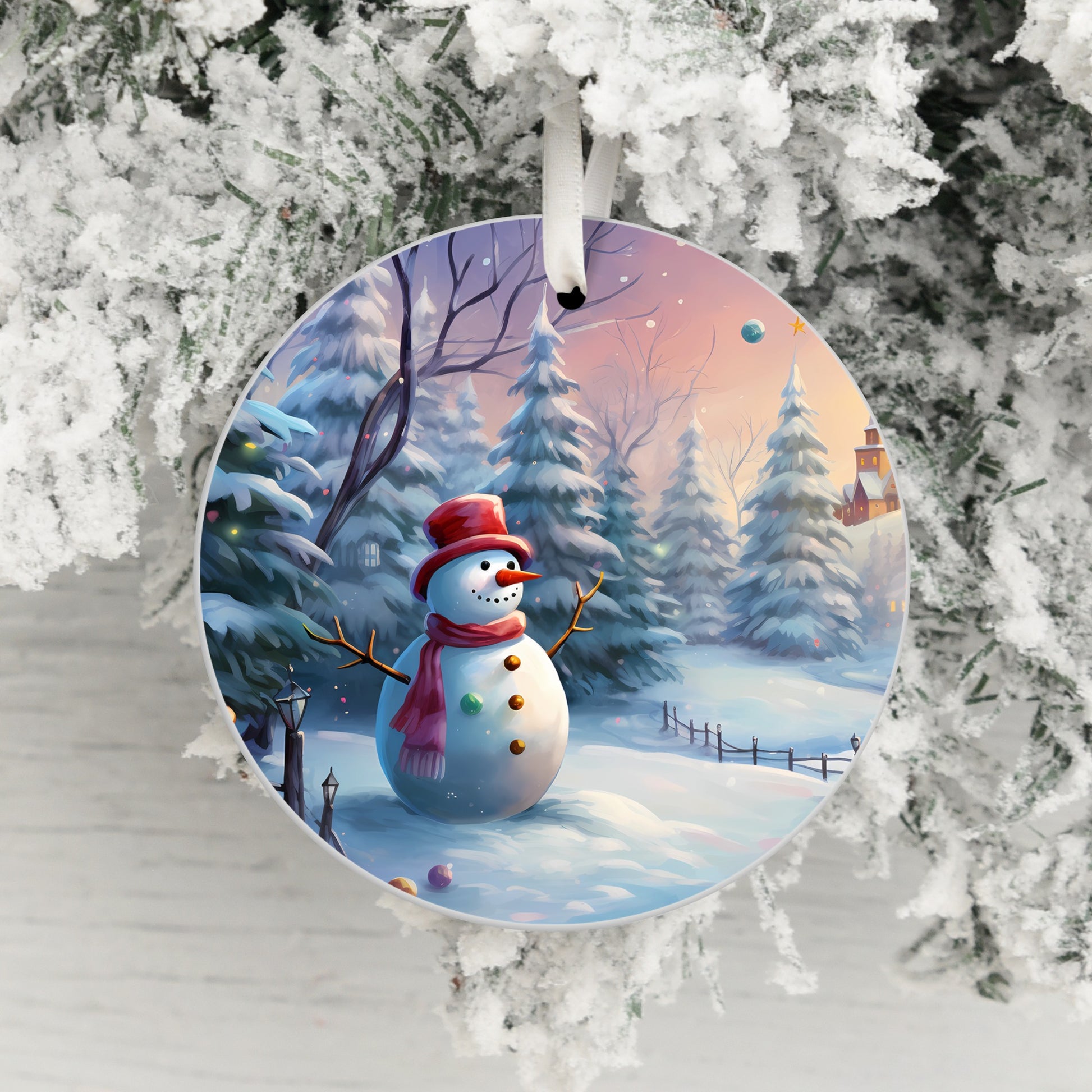 Snowman Winter Scene Christmas Ornament product type