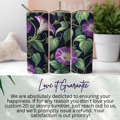 Purple Morning Glory Floral Pattern Art Print Tumblers - Walk Greener