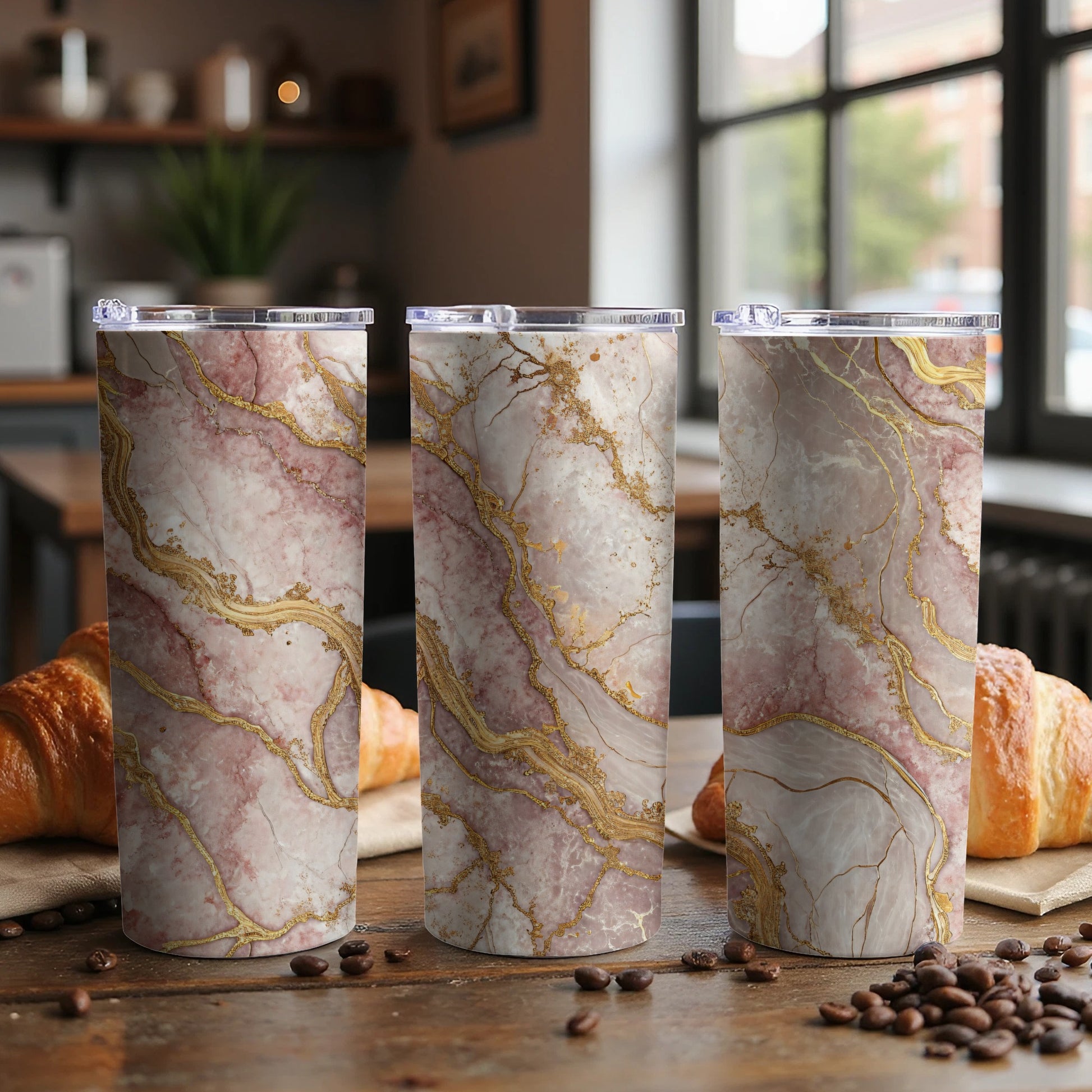 Pink and Gold Marble Design Insulated Stainless Steel Tumbler