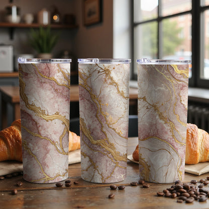 Pink and Gold Marble Design Insulated Stainless Steel Tumbler