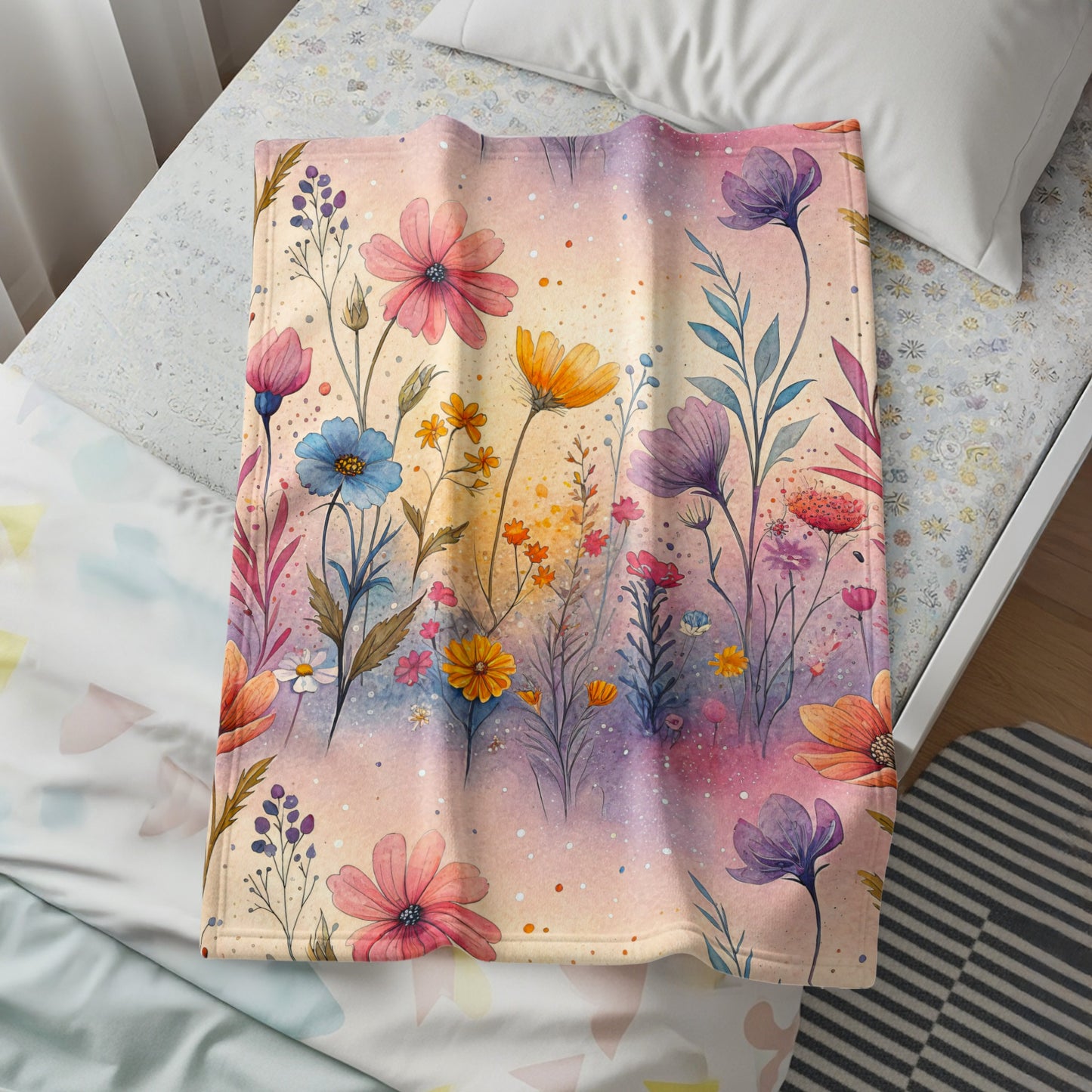 Watercolor Floral Garden Dream Artistic Velveteen Plush Blankets - Walk Greener