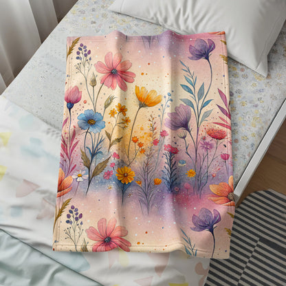 Watercolor Floral Garden Dream Artistic Velveteen Plush Blankets - Walk Greener