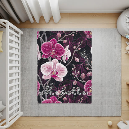 Personalized Orchid Floral Design Area Rug for Nursery