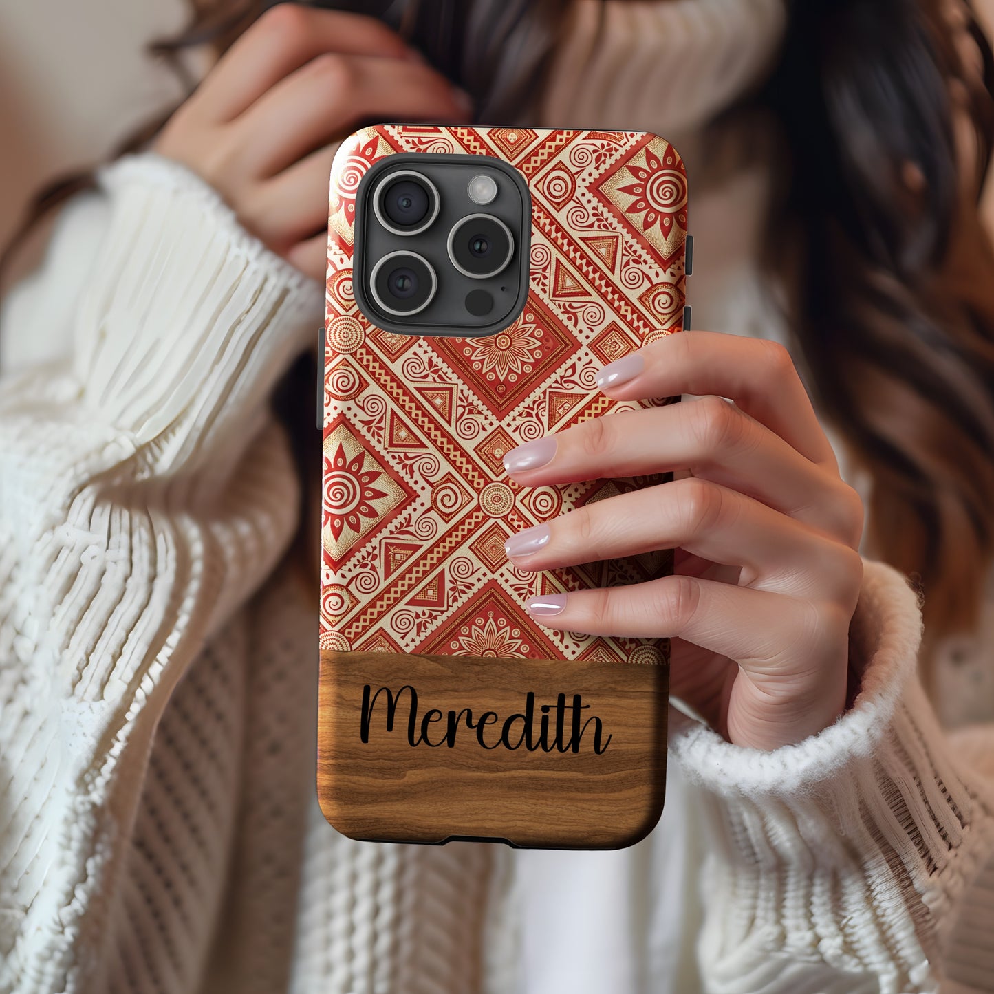 Personalized Red Patterned Meredith Phone Case