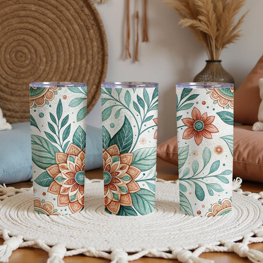 Floral Watercolor Illustration for a 20 oz Skinny Tumbler - Walk Greener