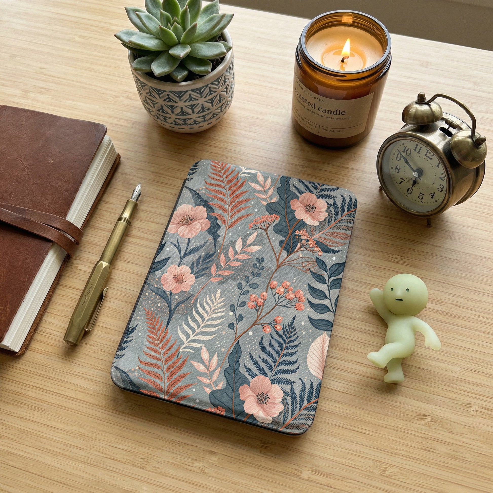 Floral Pattern Journal with Succulent Art Desk Decor