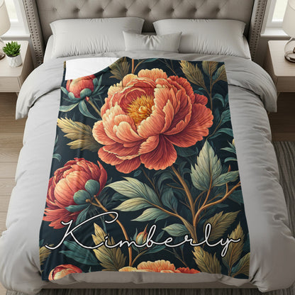 Floral Peonies Personalized Custom Name Blanket Special - Walk Greener