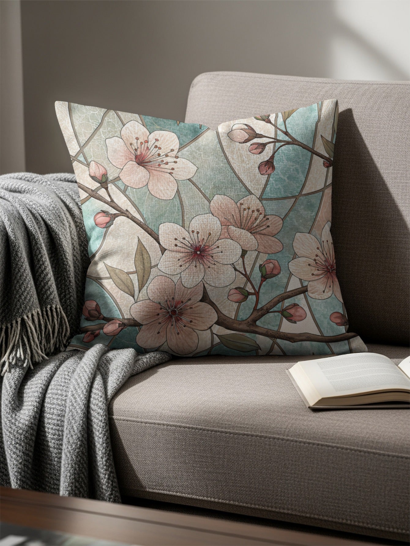Stained Glass Floral Design Beautiful Blooms Throw Pillows - Walk Greener