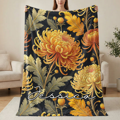 Personalized Jessica Floral Blanket with Chrysanthemum Design