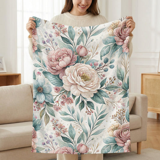 Delicate Floral Watercolor Pattern For Elegant Decor Velveteen Plush Blankets - Walk Greener
