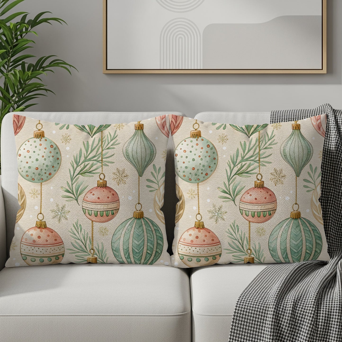 Pastel Repeat Pattern on Beige Background Throw Pillows - Walk Greener