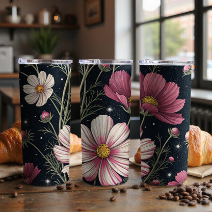 Floral Travel Tumbler with Cosmos Flower Design