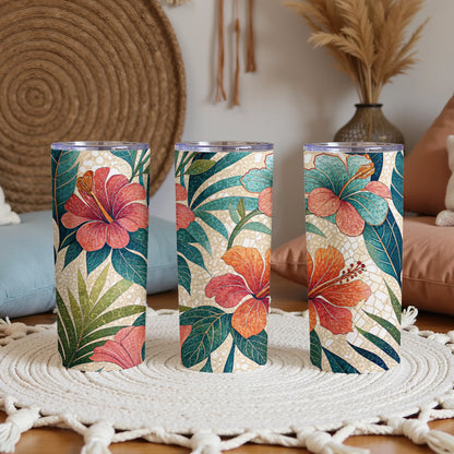 Tropical Hibiscus Flowers Artistic Pattern 20 oz Skinny Tumbler - Walk Greener
