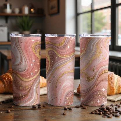 Luxurious Gold and Pink Marbled Insulated Tumbler