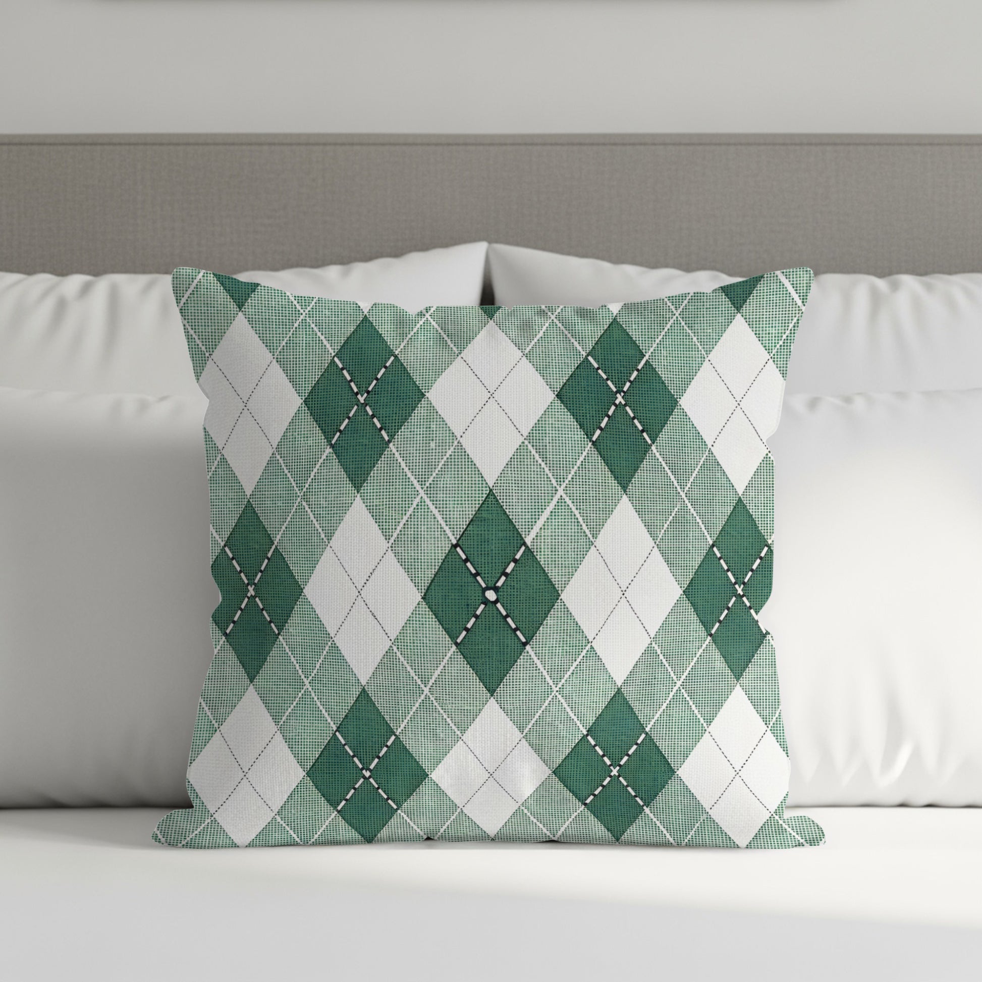 Green Argyle Diamond Pattern Geometric Style Throw Pillows - Walk Greener