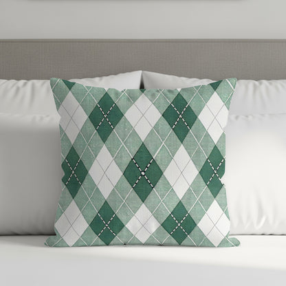 Green Argyle Diamond Pattern Geometric Style Throw Pillows - Walk Greener