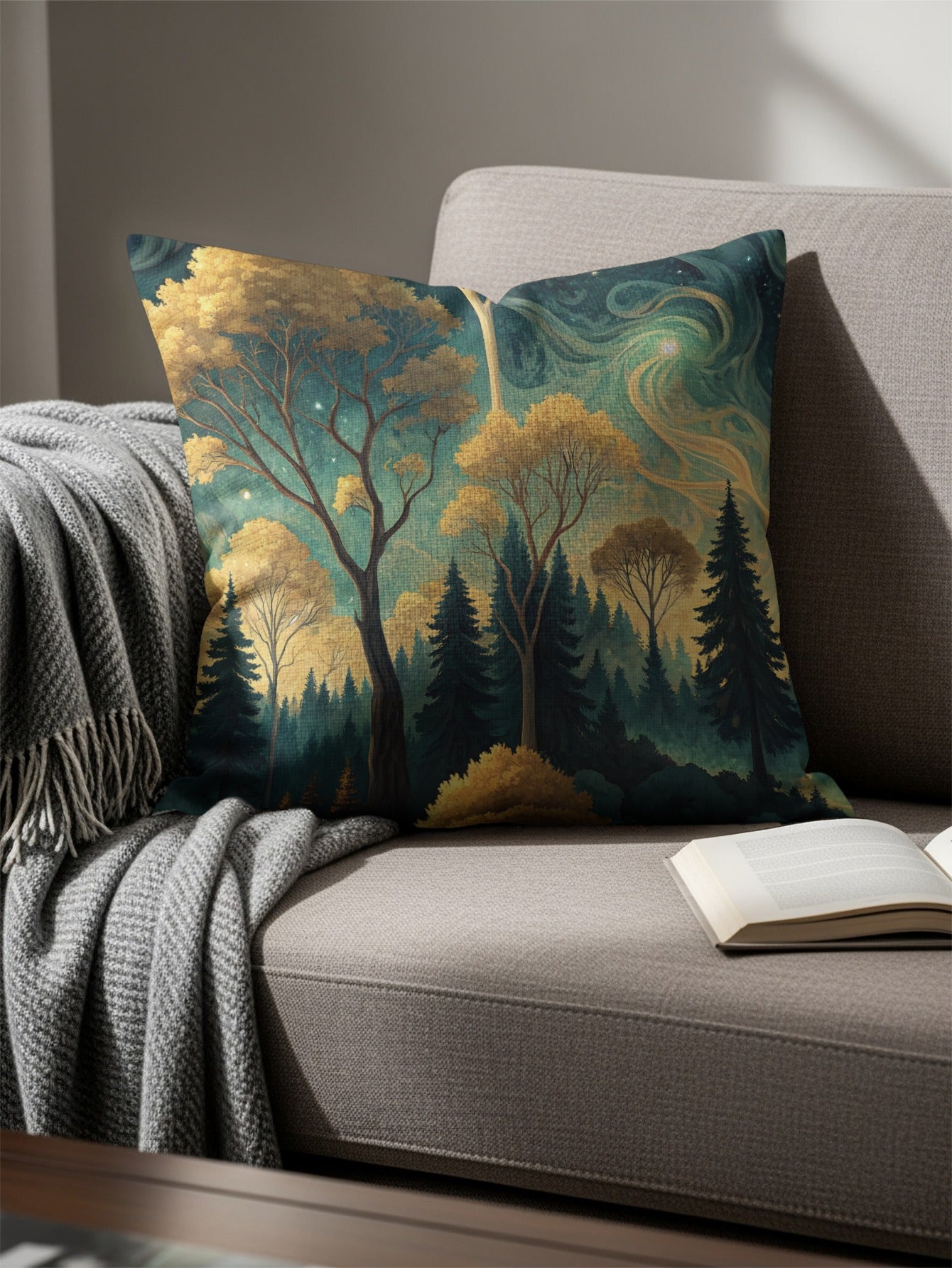 Enchanting Forest Scene Decorative Pillow for Living Rooms