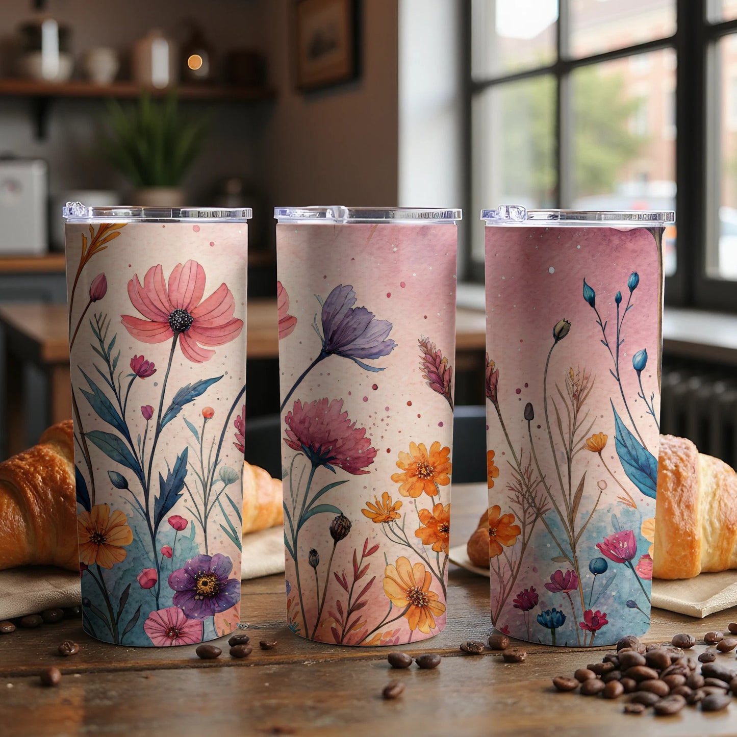 Floral Watercolor Garden Design 20 oz Skinny Tumbler - Walk Greener