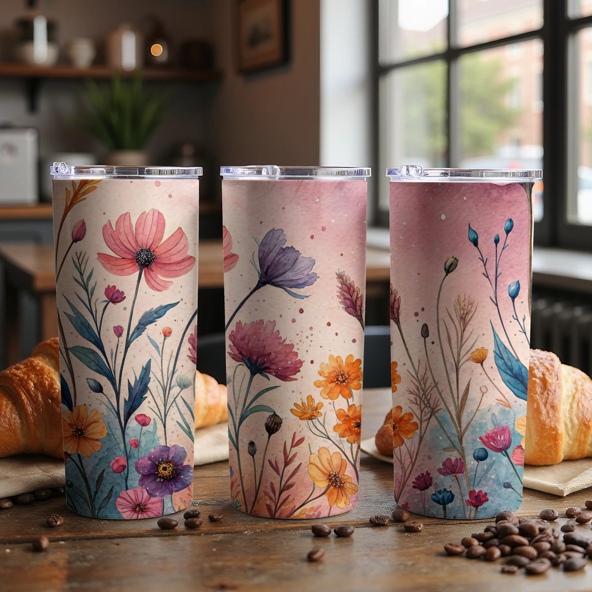 Floral Watercolor Garden Design 20 oz Skinny Tumbler - Walk Greener