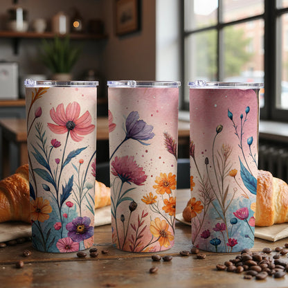 Floral Watercolor Garden Design 20 oz Skinny Tumbler - Walk Greener