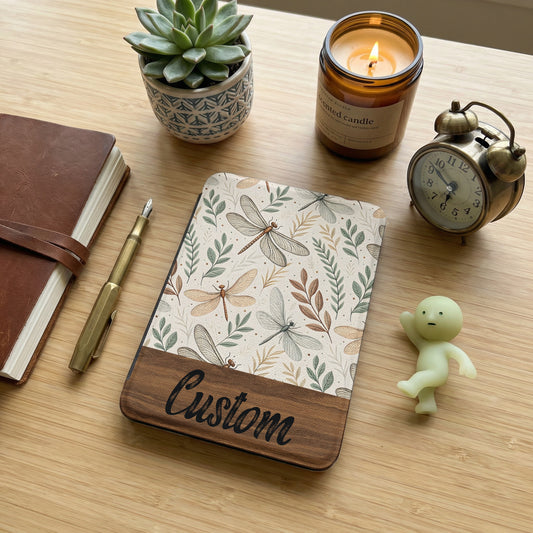 Custom Dragonfly Design Wooden Notebook Cover