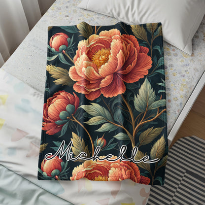 Floral Peonies Personalized Custom Name Blanket Special - Walk Greener
