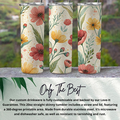 Watercolor Floral Delight Design 20 oz Skinny Tumbler - Walk Greener