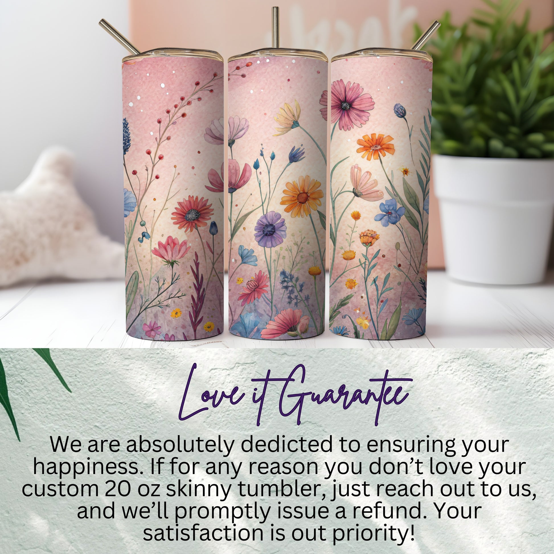 Watercolor Wildflowers Design for 20 oz Skinny Tumbler - Walk Greener