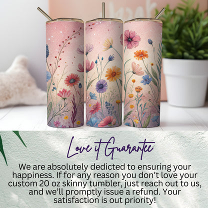 Watercolor Wildflowers Design for 20 oz Skinny Tumbler - Walk Greener