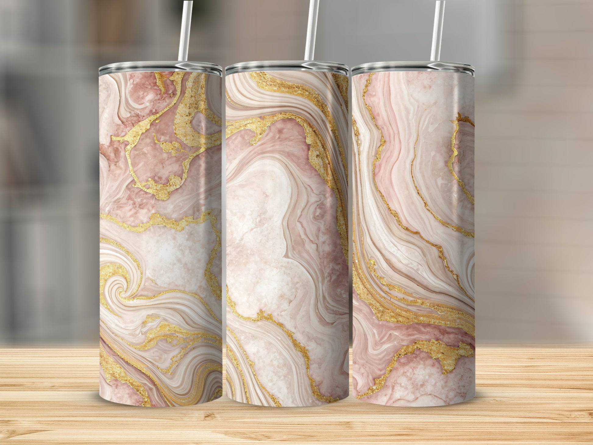 Elegant Marbled Pattern Tumbler with Gold Accents