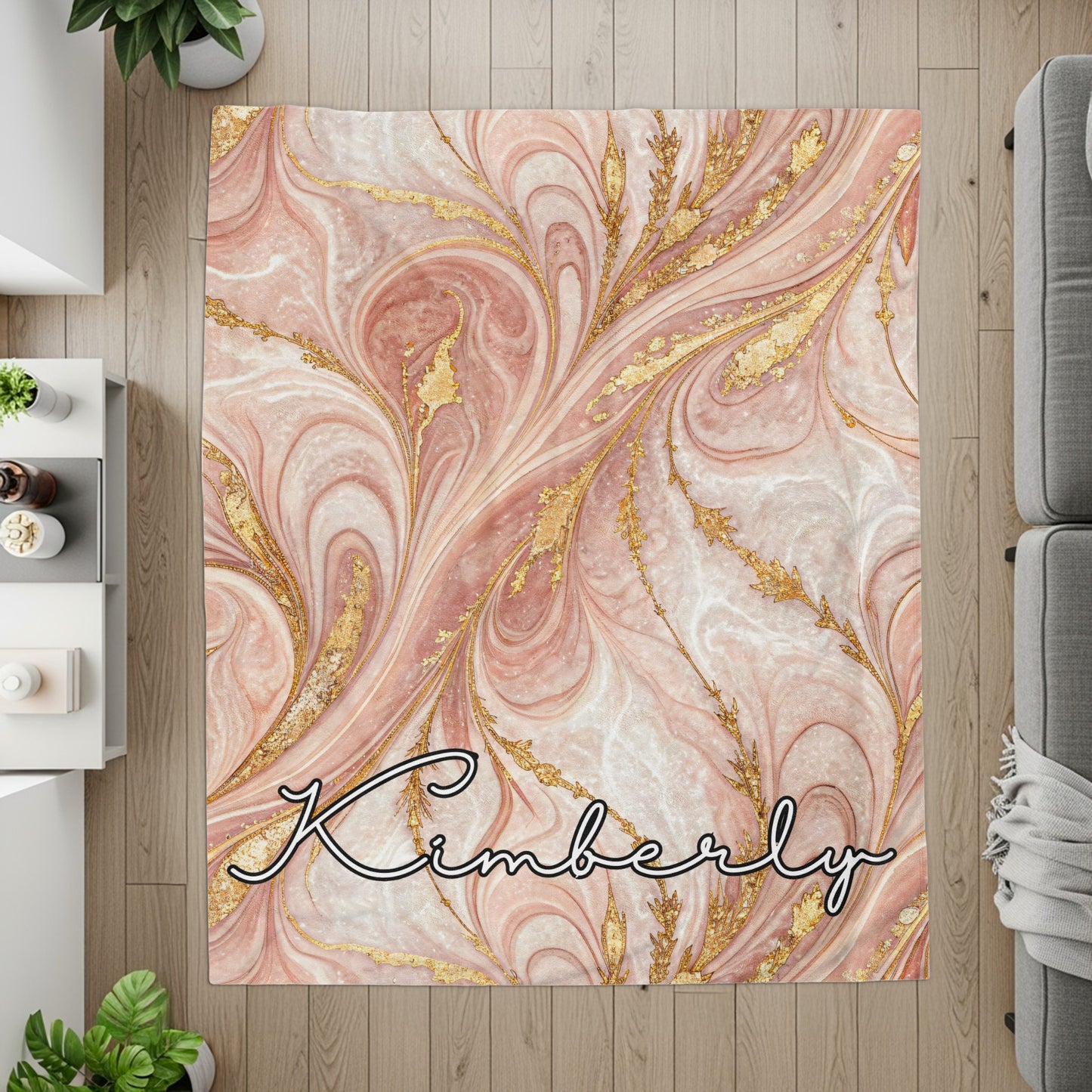 Rose Gold Marble Custom Name Personalized Unique Blanket - Walk Greener