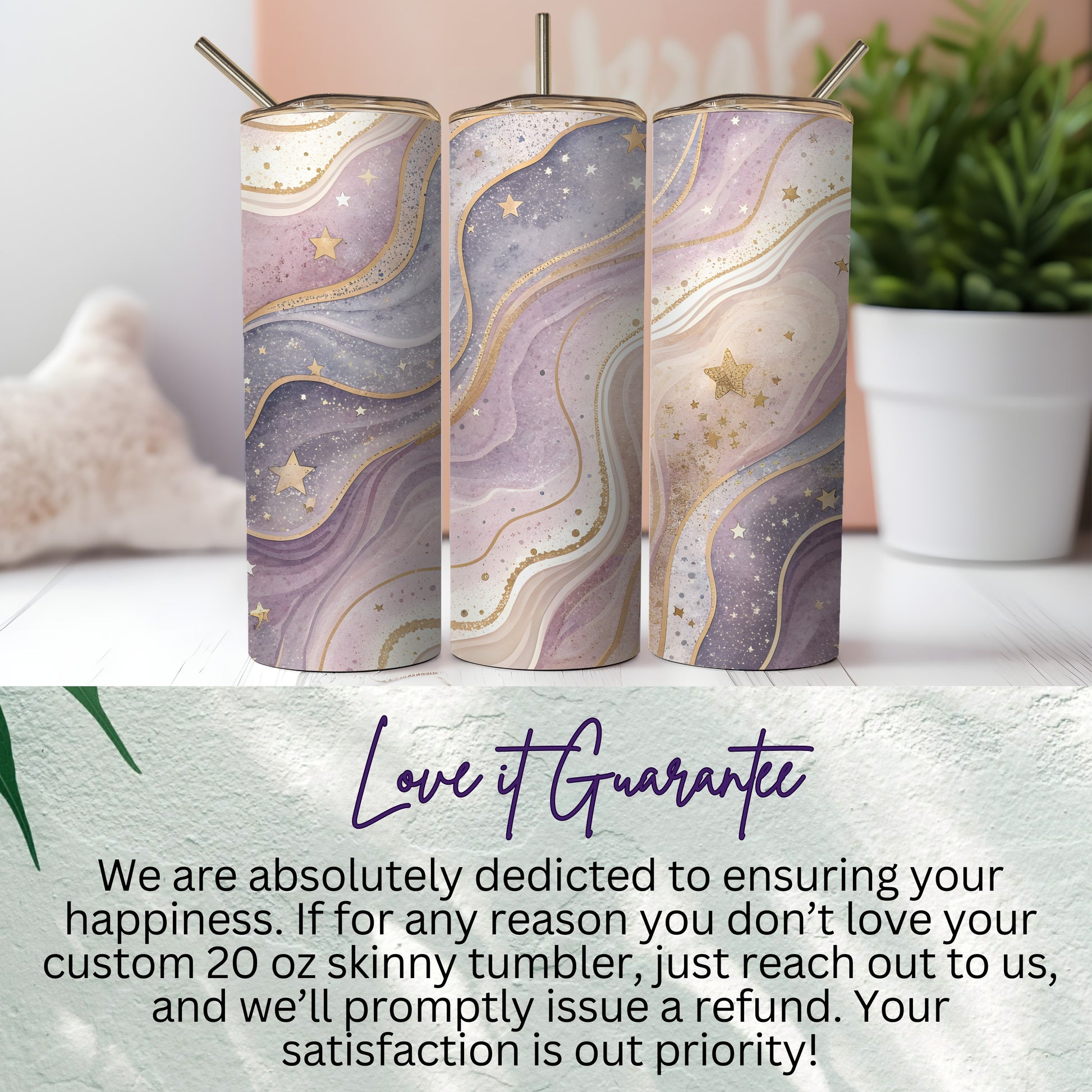 Custom 20 oz Skinny Tumbler with Stars and Waves Design