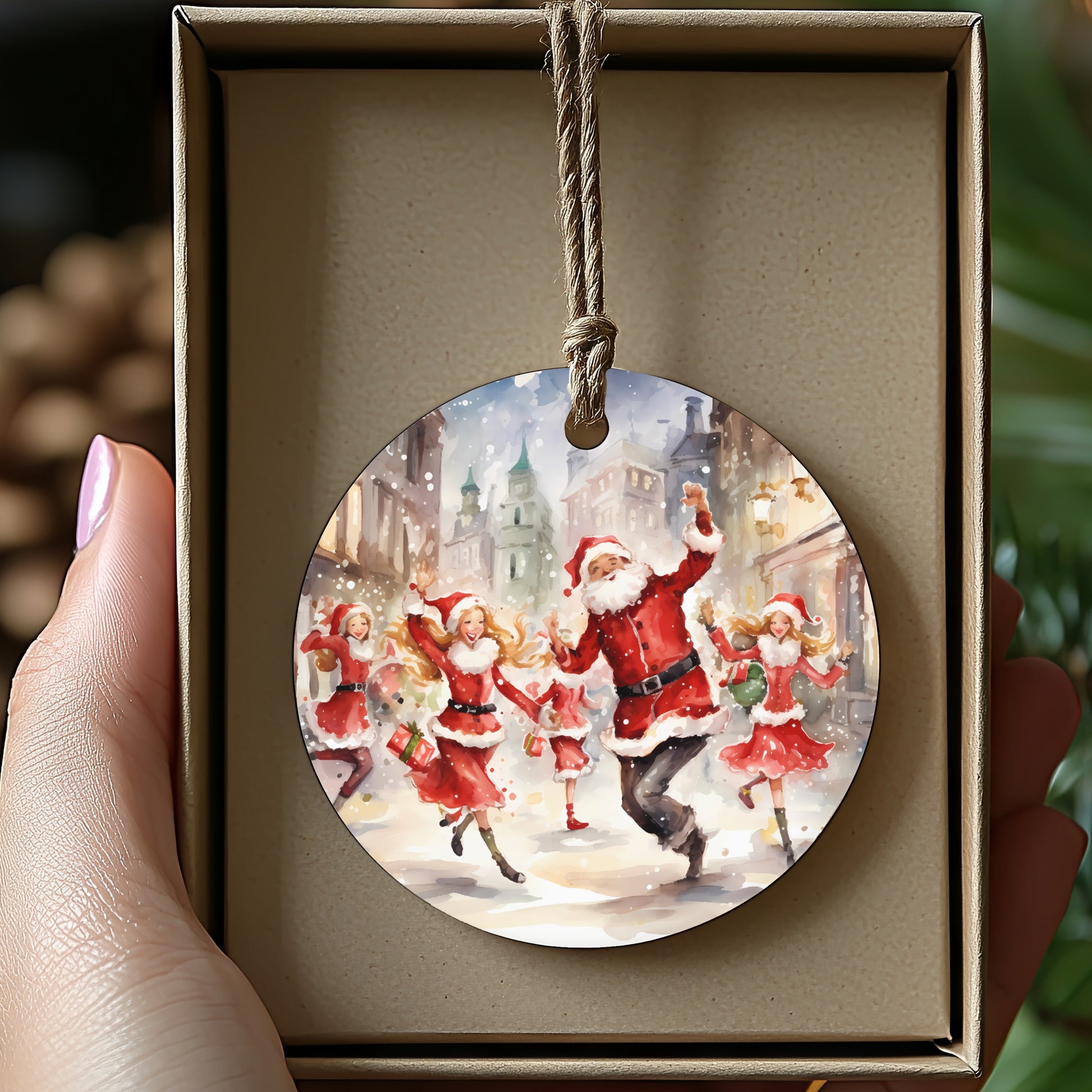 Festive Santa Dancing Round Christmas Ornament product type